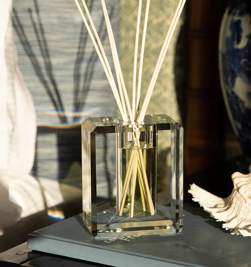 Antica Farmacista's Crystal Diffuser sold by SFERRA. The lines of this lead crystal reflect and scatter light beautifully.