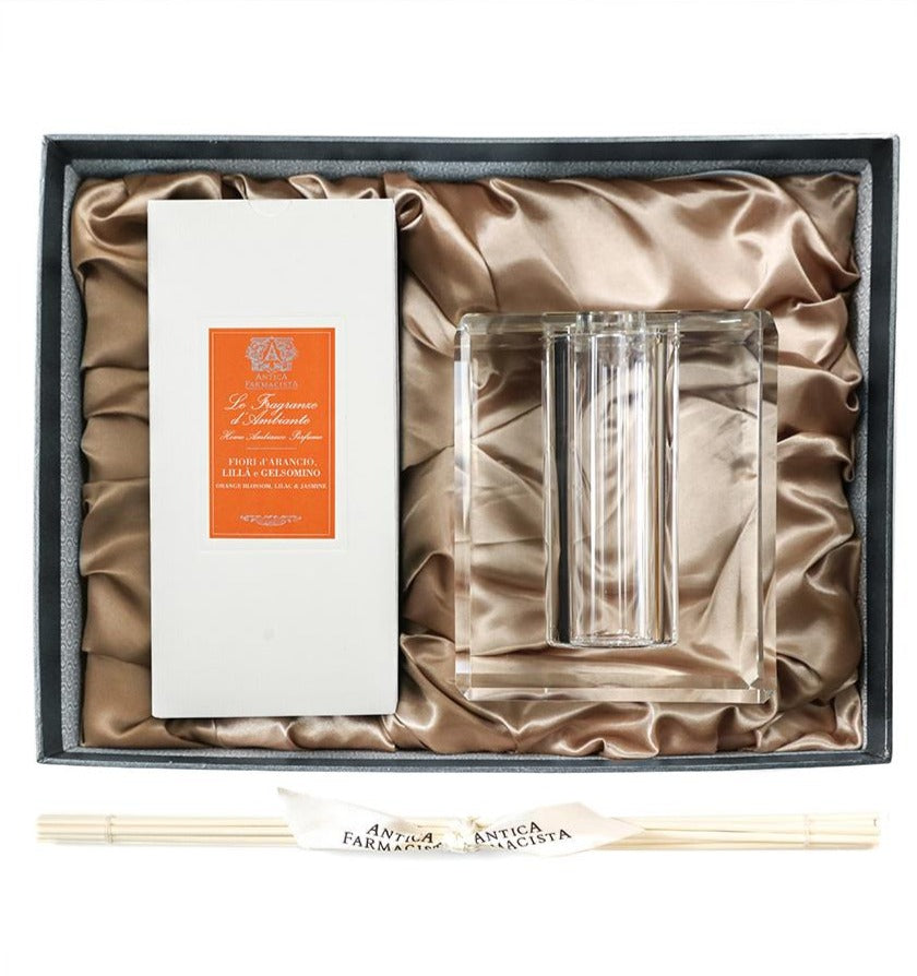 Antica Farmacista's Crystal Diffuser sold by SFERRA. The lines of this lead crystal reflect and scatter light beautifully.