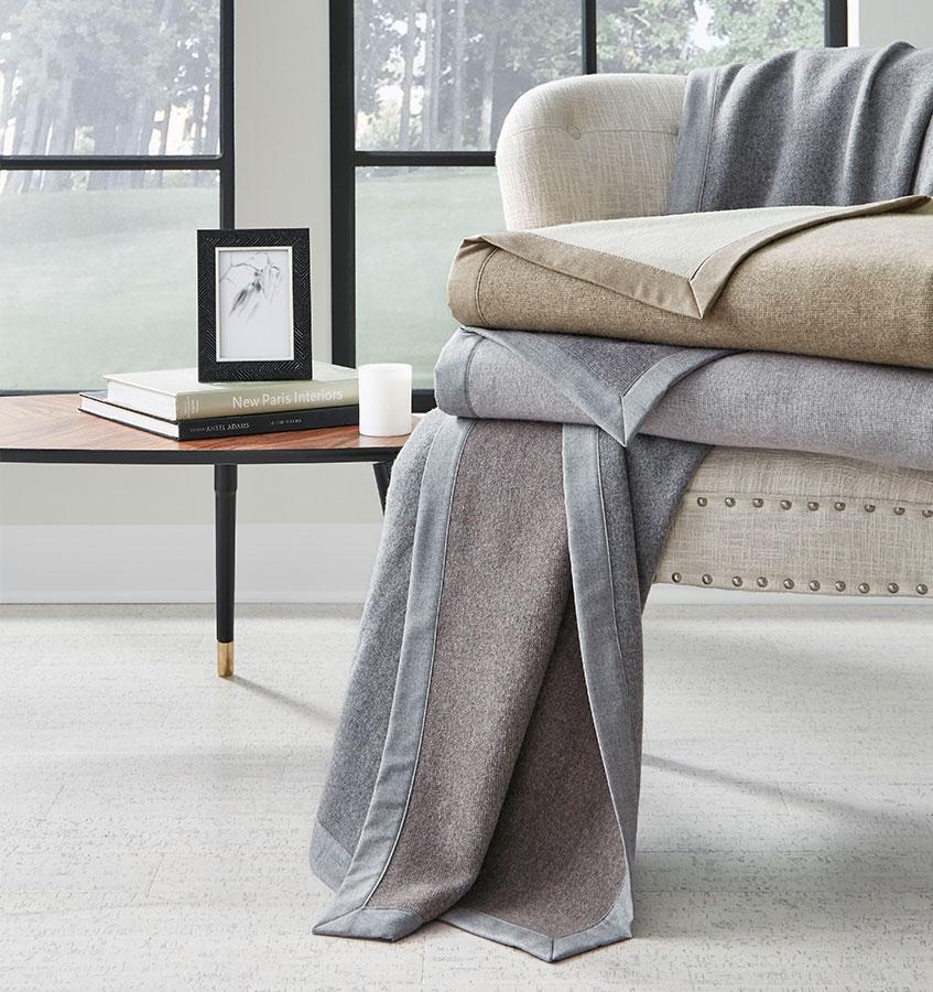 The SFERRA Nerino Blanket, a menswear-inspired Superfine Merino wool blanket.