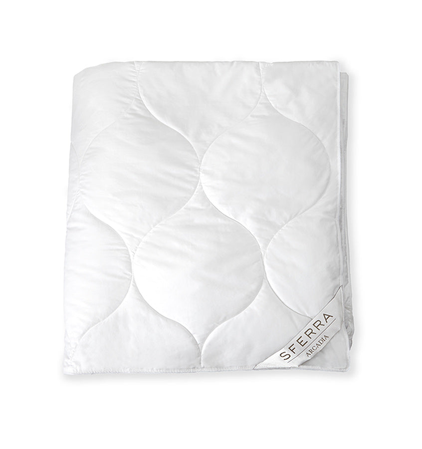 A hypoallergenic microfiber fills SFERRA's Arcadia down alternative duvet.