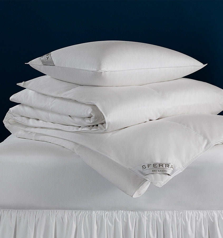 SFERRA Buxton duvet and pillow collection of 600+ European goose down.