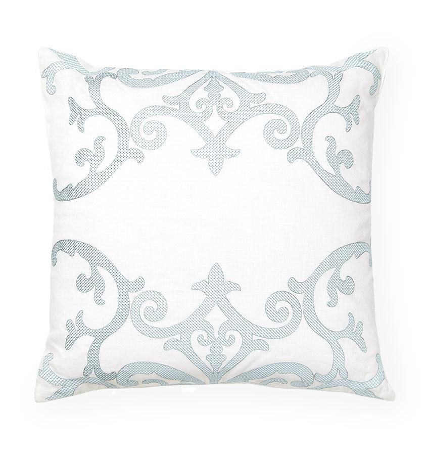 SFERRA Filigree Embroidered White/Seagreen Issia Decorative Pillow