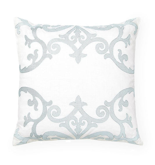 SFERRA Filigree Embroidered White/Seagreen Issia Decorative Pillow