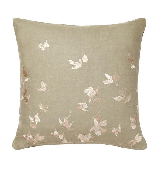 SFERRA Miada Decorative Pillow resembles hand-painted petals, giving the design a sense of delicacy, while the Olive linen base and solid back lend it an earthy feel.