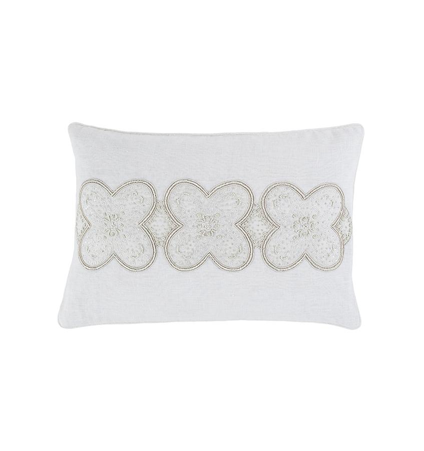 SFERRA Norrio Decorative Pillow features a trio of beaded blossoms playfully rendered in lacy embroidery.